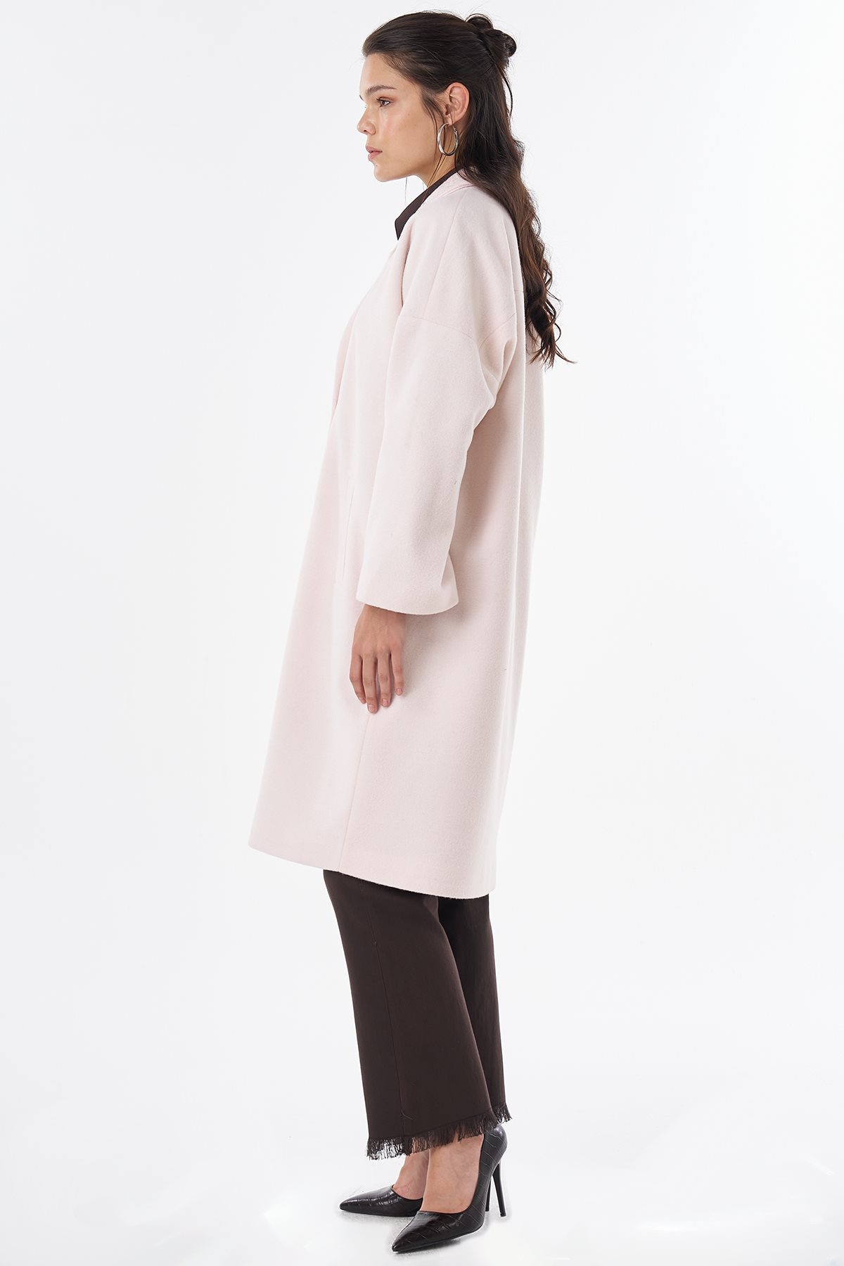 Notched Lapel Wool-Blend Coat Powder Pink