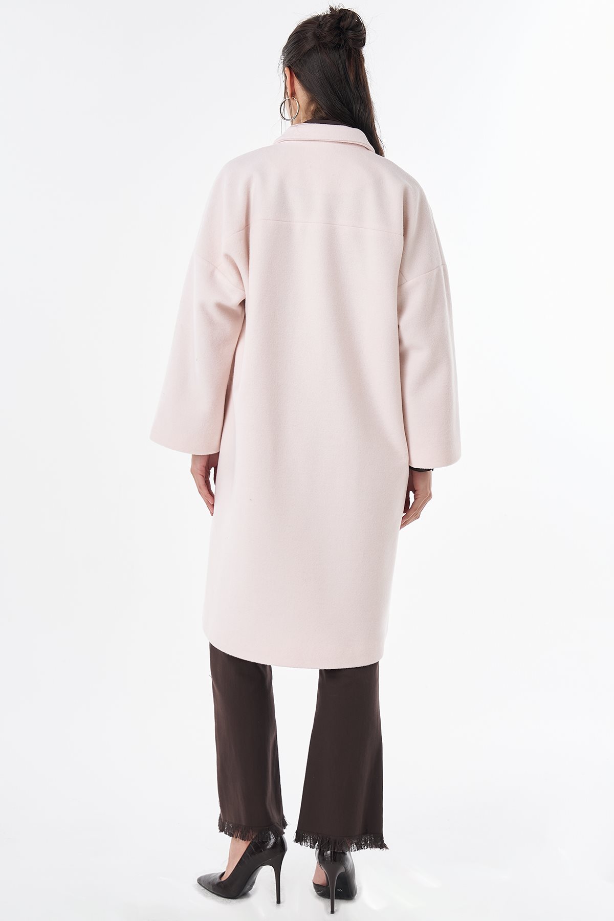 Notched Lapel Wool-Blend Coat Powder Pink