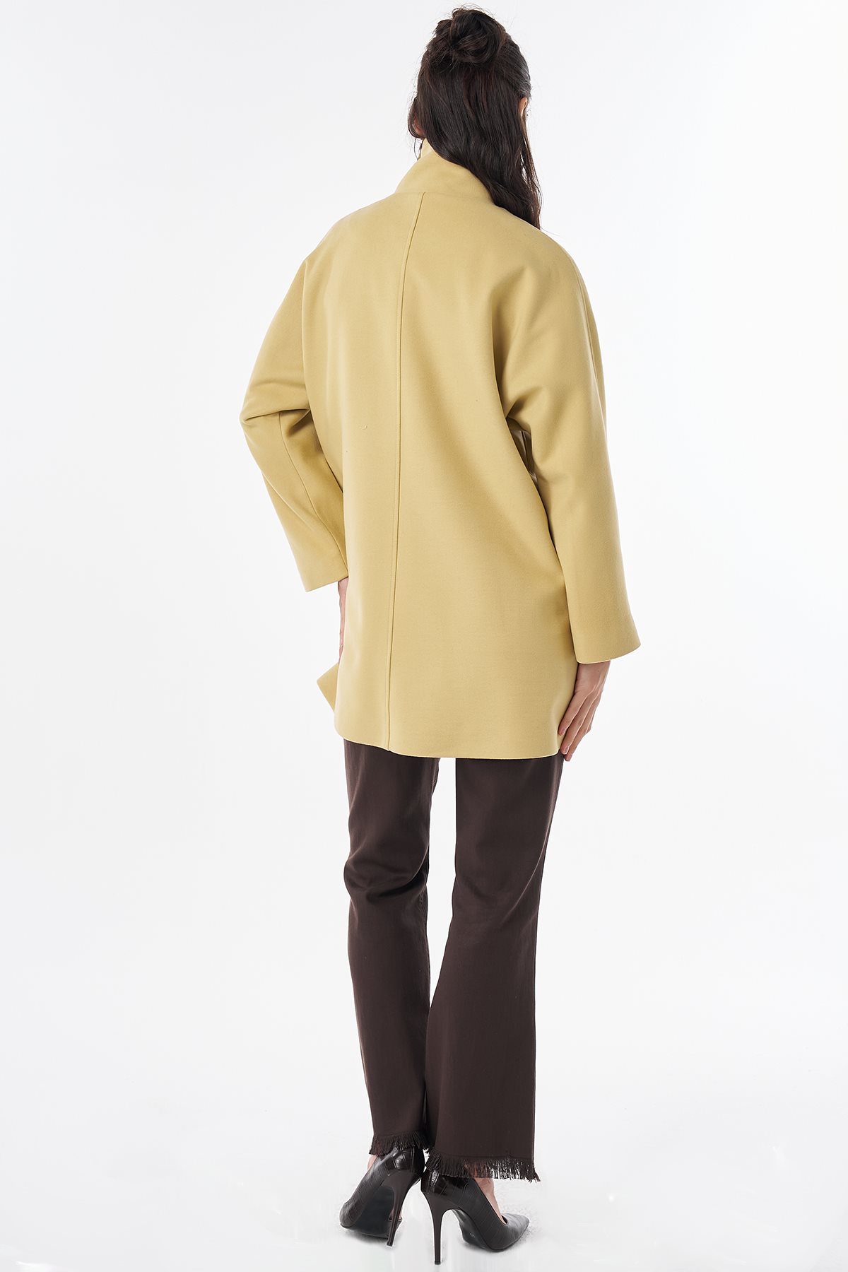 Stand Collar Short Wool-Blend Coat Yellow