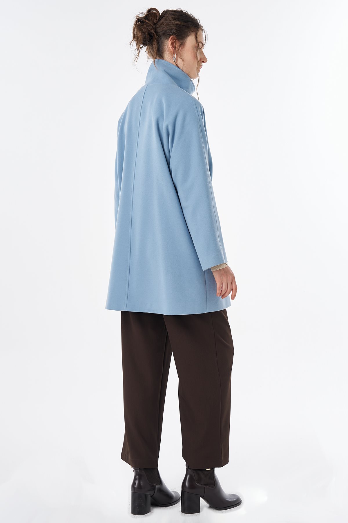 Stand Collar Short Wool-Blend Coat Blue