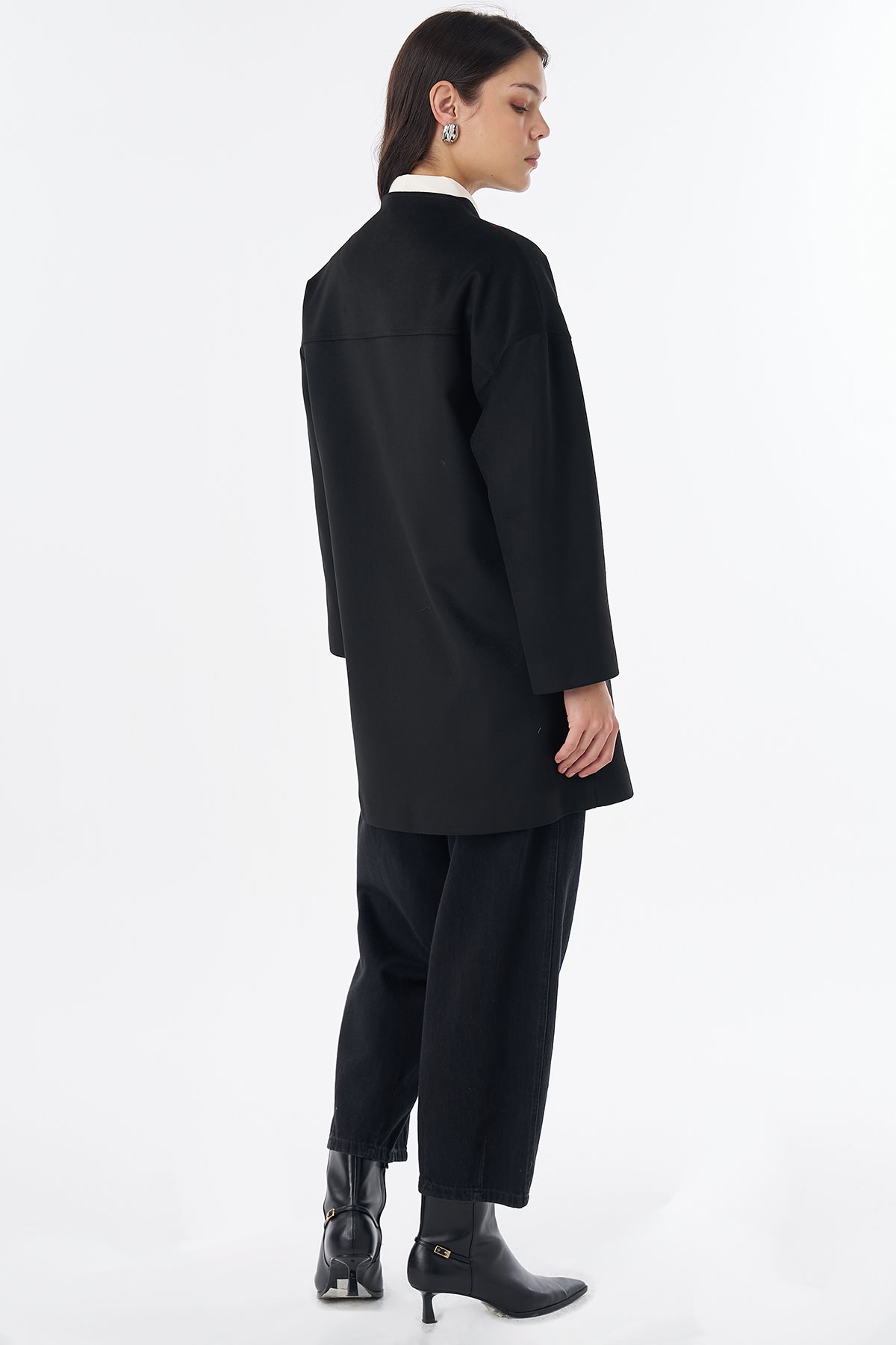 Button-Detail Wool-Blend Coat Black