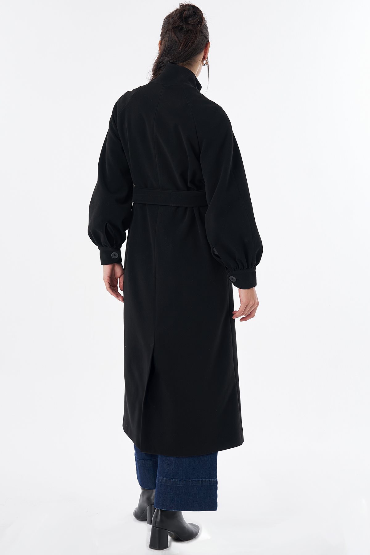Belt Detail Wool-Blend Coat Black