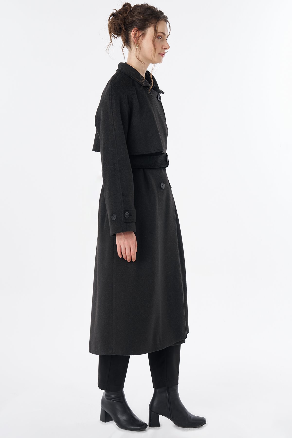 Belted Double-Breasted Wool-Blend Coat Black
