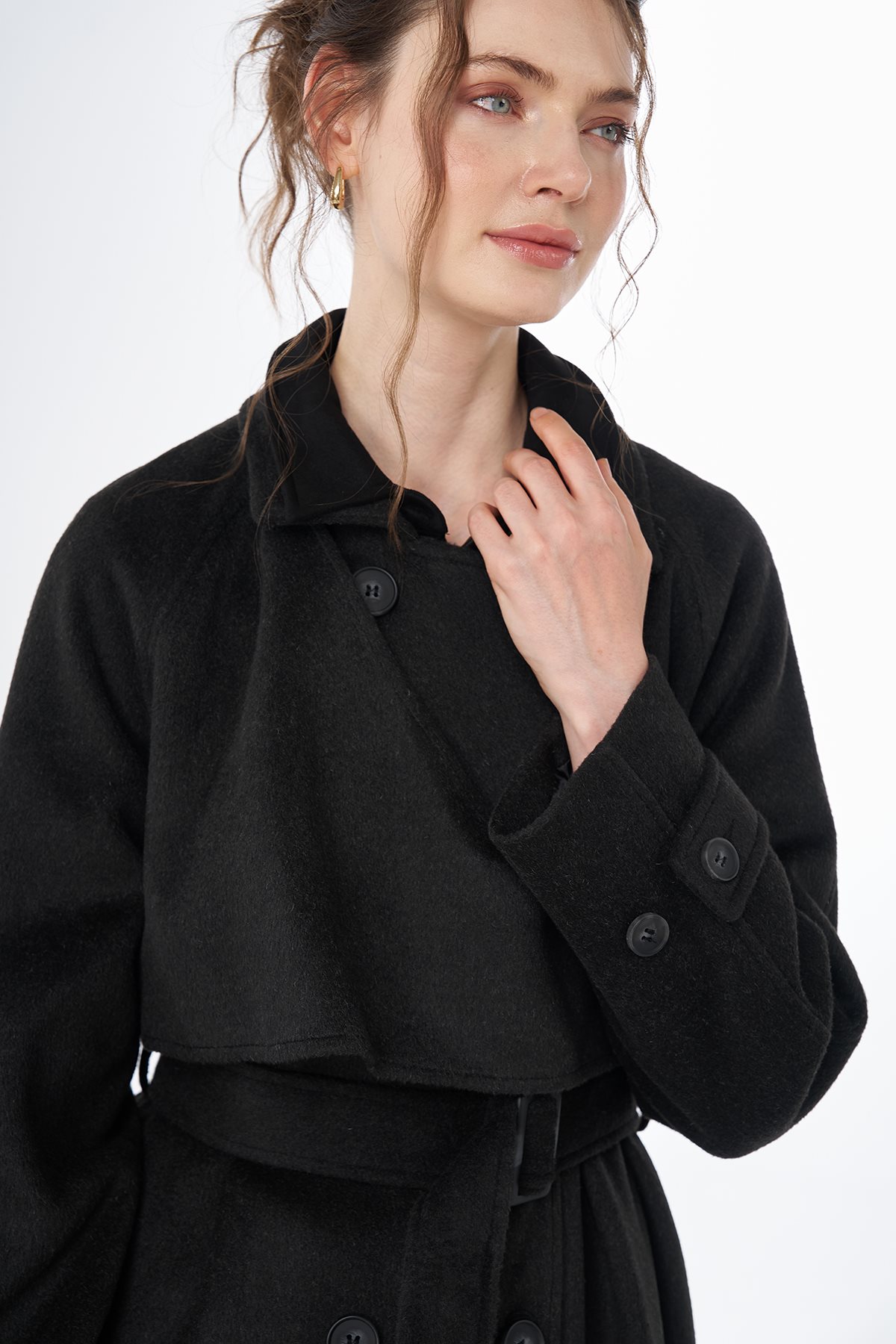 Belted Double-Breasted Wool-Blend Coat Black