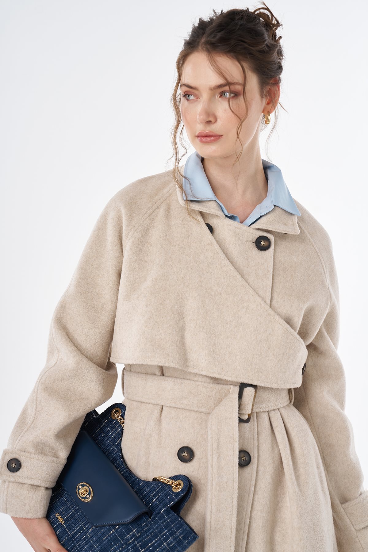 Belted Double-Breasted Wool-Blend Coat Mink