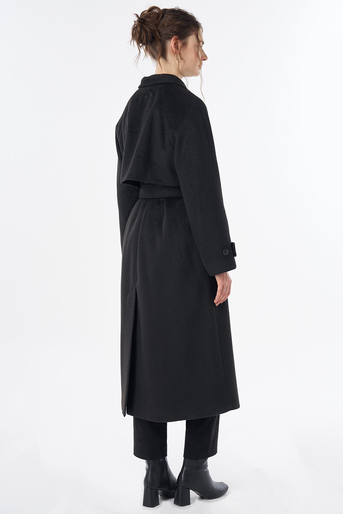 Belted Double-Breasted Wool-Blend Coat Black
