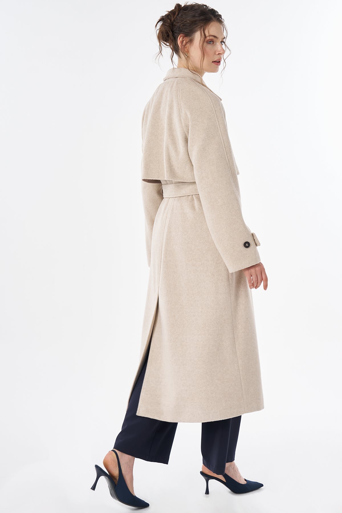 Belted Double-Breasted Wool-Blend Coat Mink