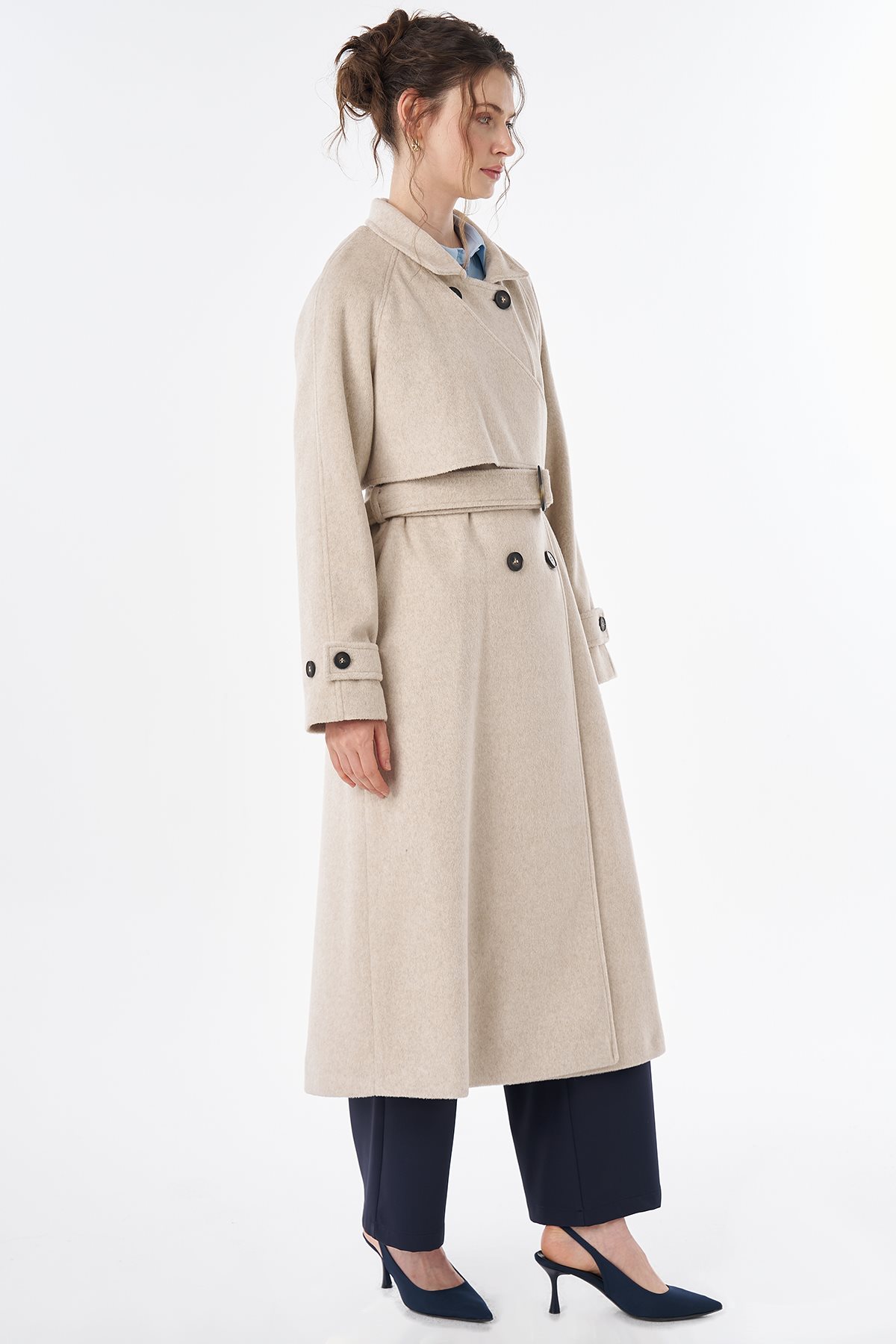 Belted Double-Breasted Wool-Blend Coat Mink