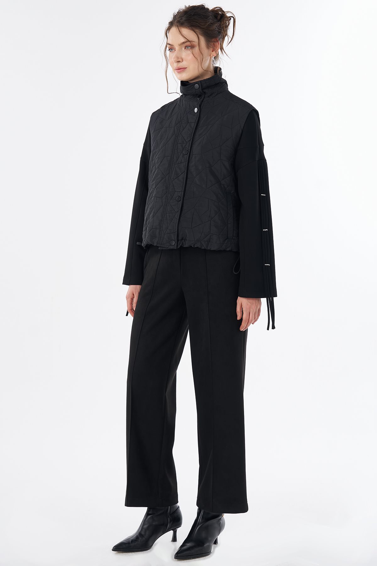 Drawstring Quilted Vest Black
