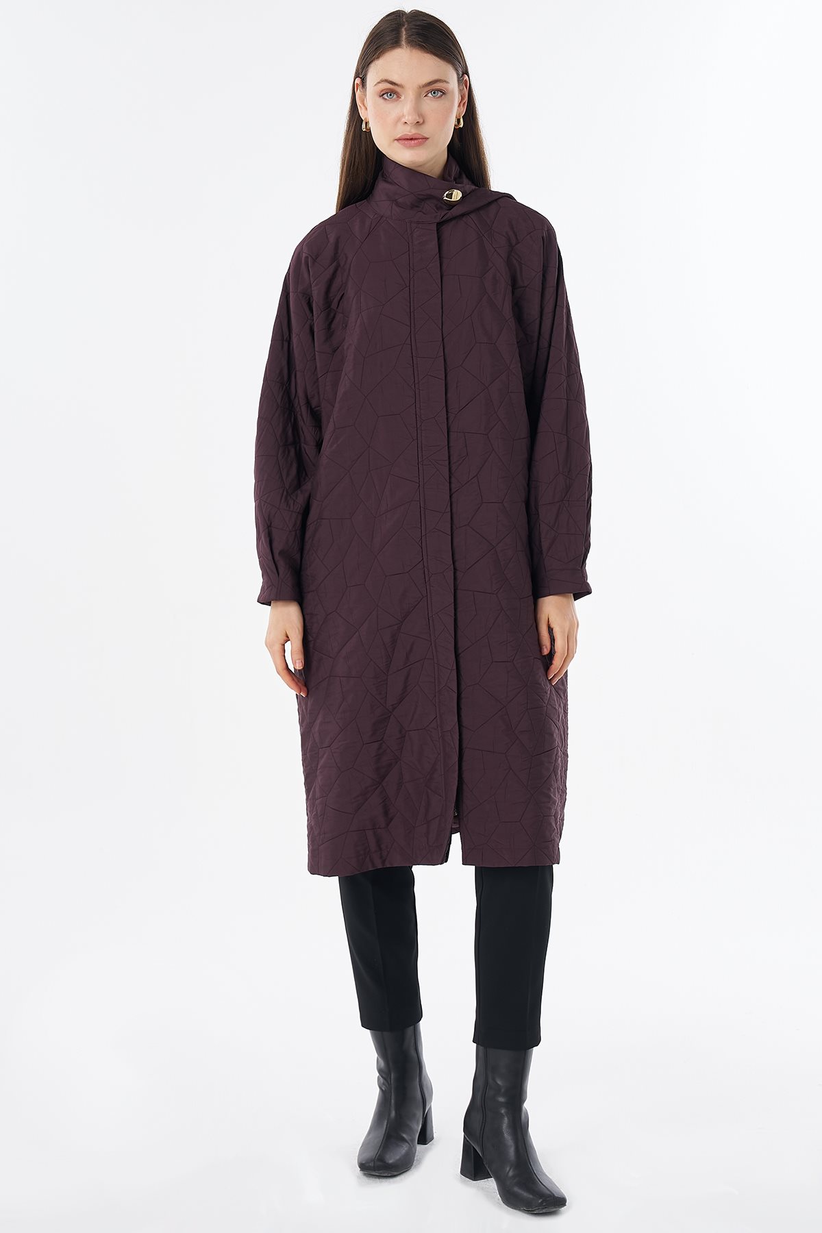 Scarf Detail Quilted Cover-Up Burgundy