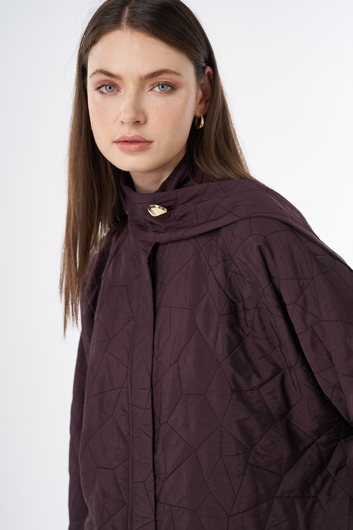 Scarf Detail Quilted Cover-Up Burgundy