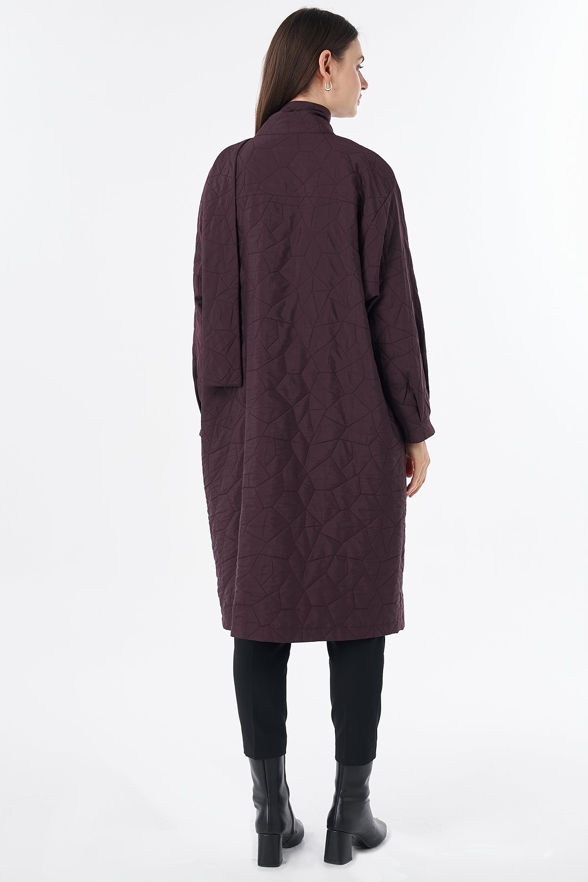 Scarf Detail Quilted Cover-Up Burgundy