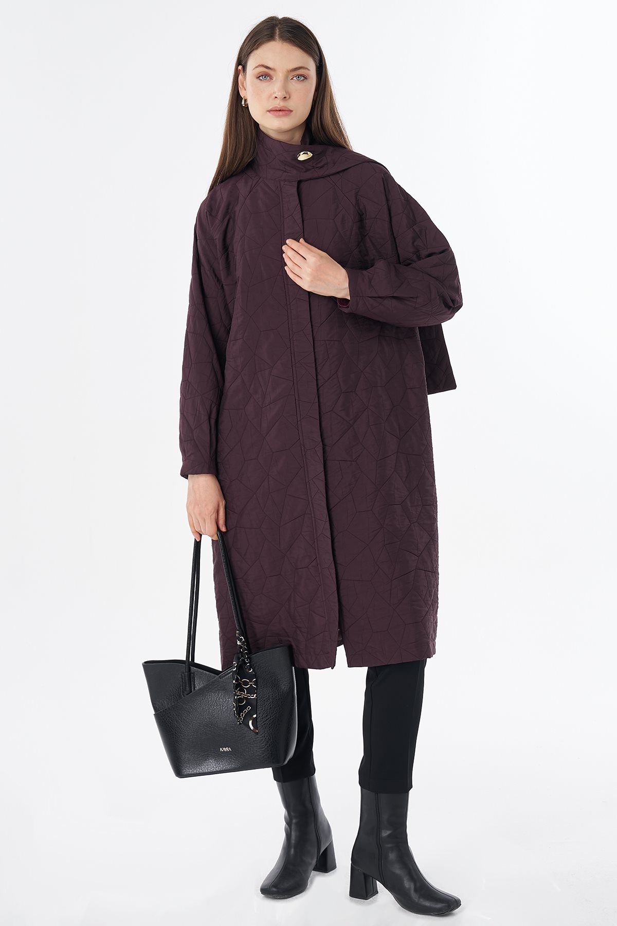 Scarf Detail Quilted Cover-Up Burgundy