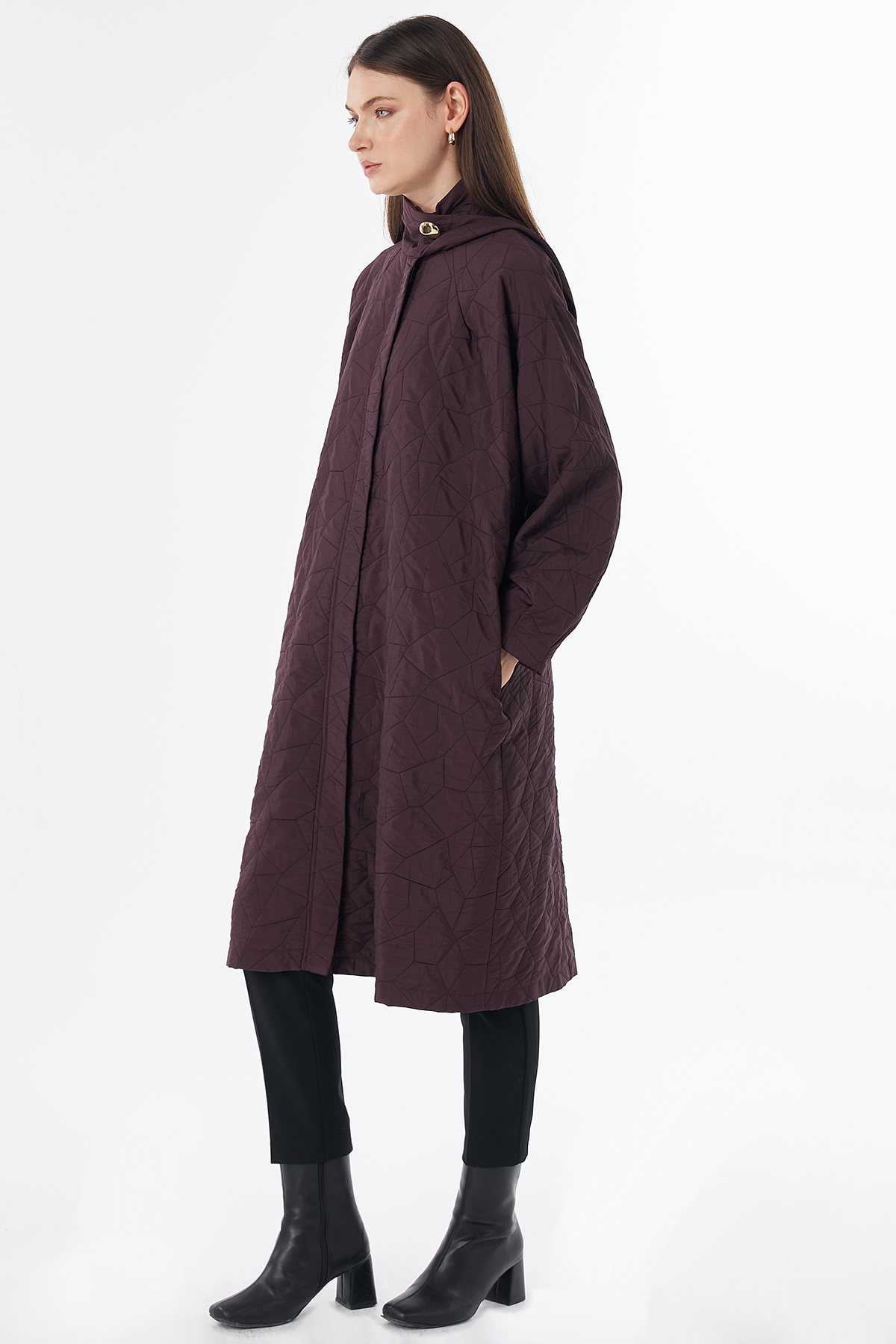 Scarf Detail Quilted Cover-Up Burgundy