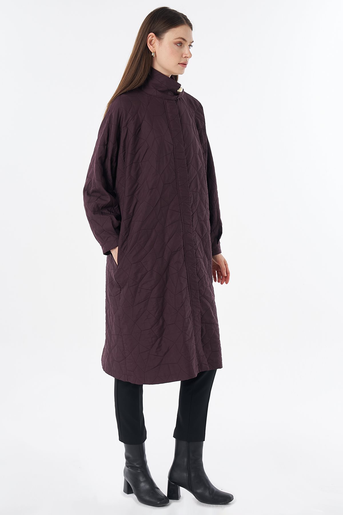 Scarf Detail Quilted Cover-Up Burgundy