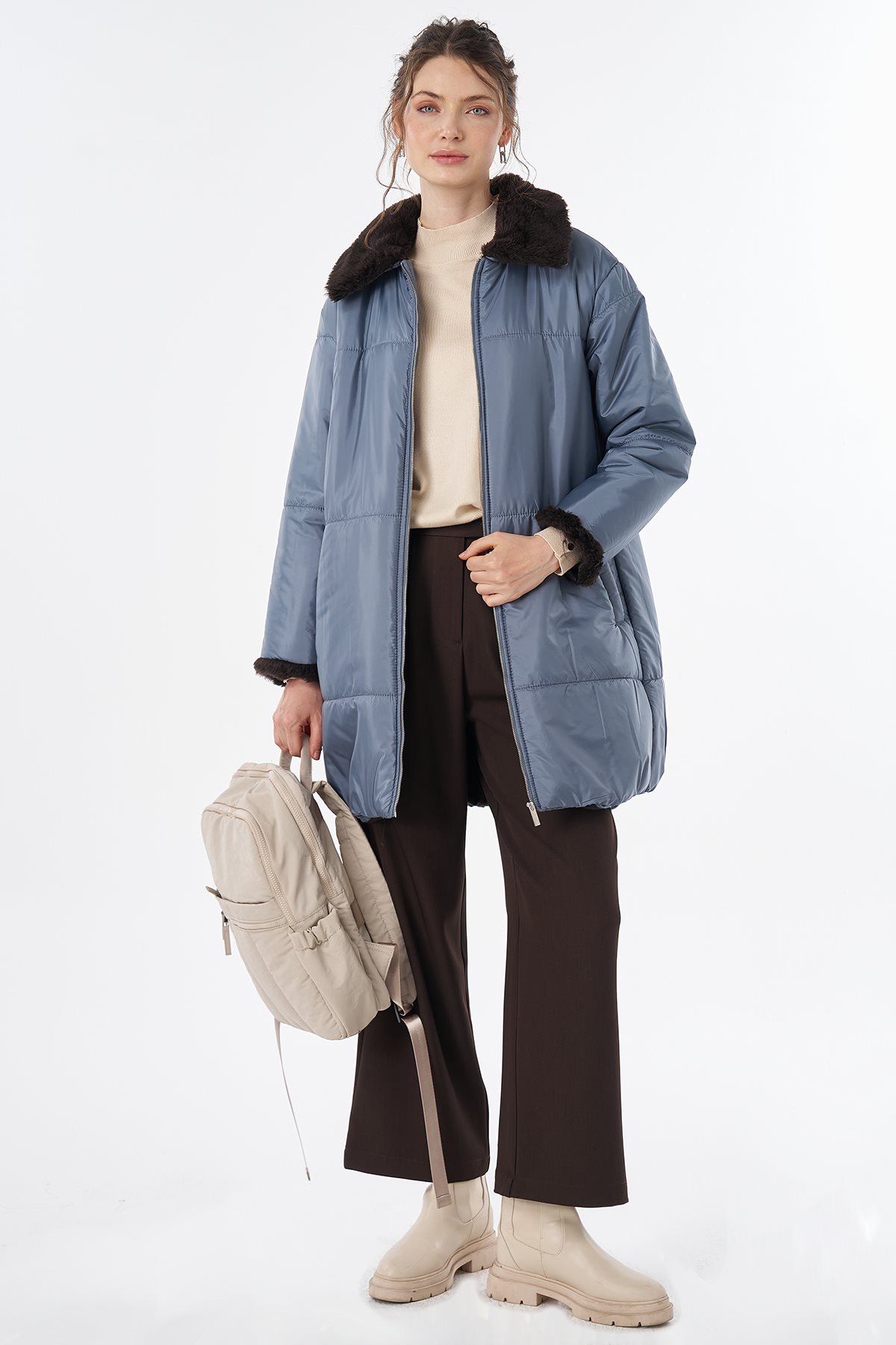 Yaka Detaylı Anorak Mont Nefti