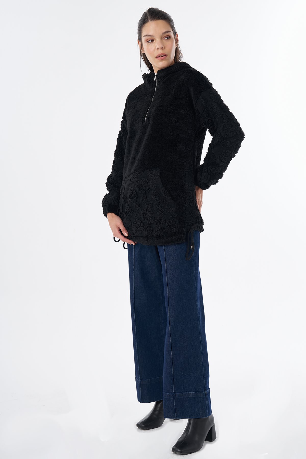 Kangaroo Pocket Plush Sweatshirt Black