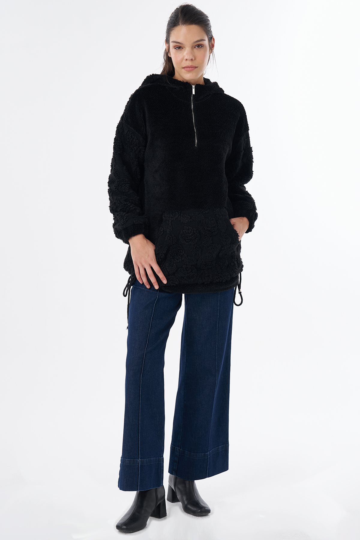 Kangaroo Pocket Plush Sweatshirt Black