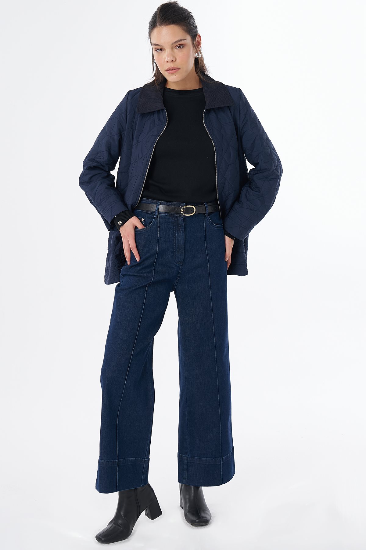 Collar Detail Quilted Jacket Navy