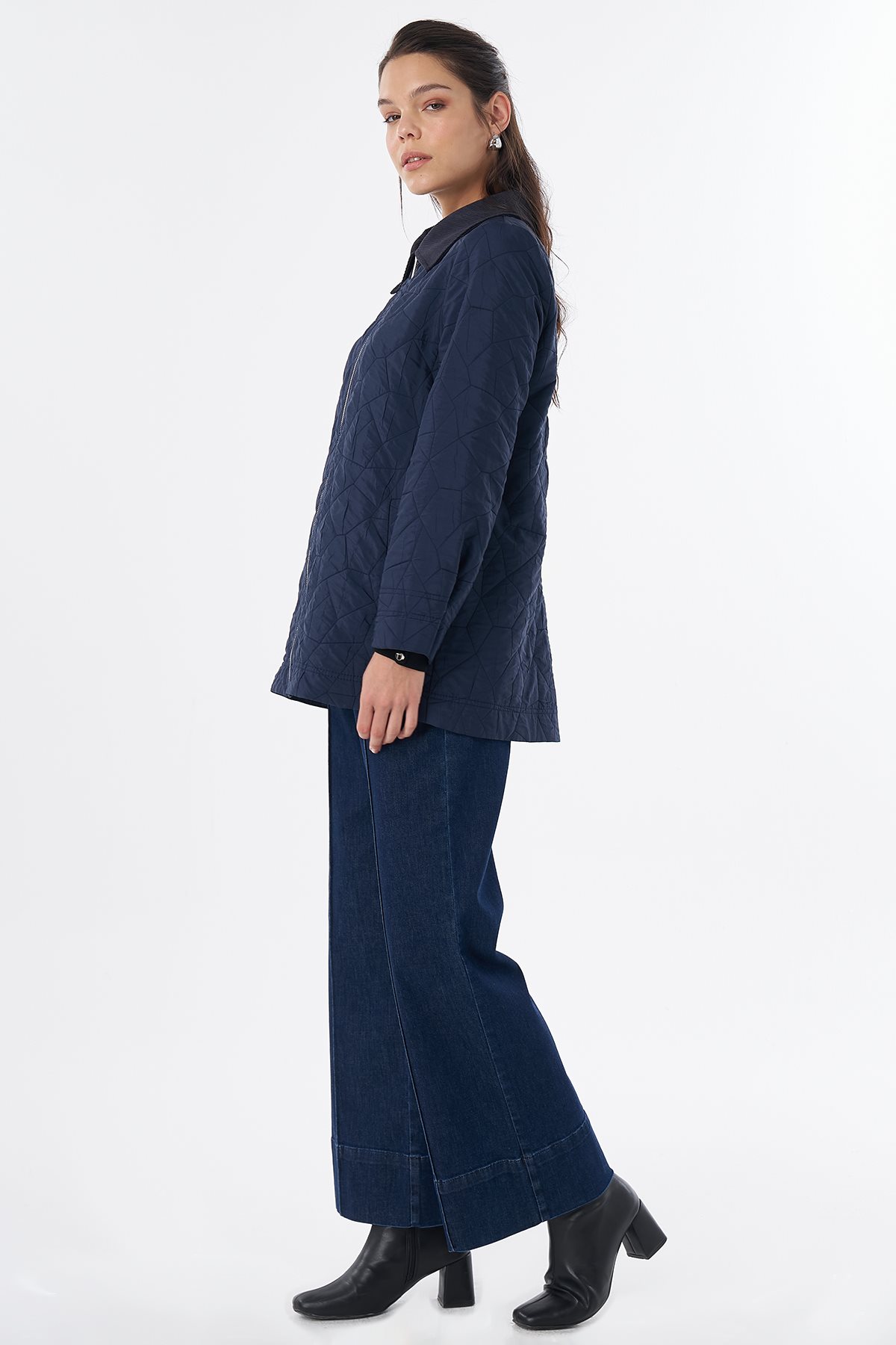 Collar Detail Quilted Jacket Navy