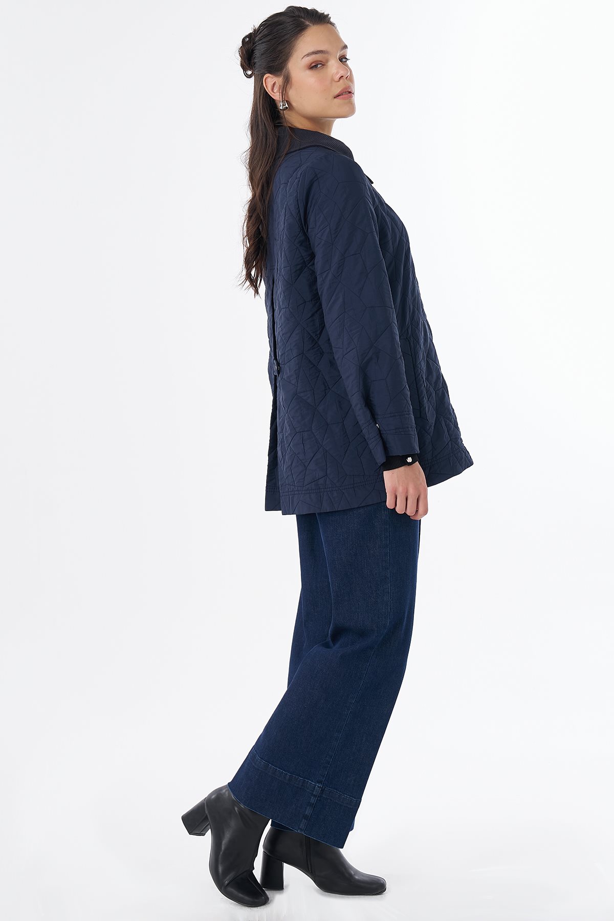Collar Detail Quilted Jacket Navy