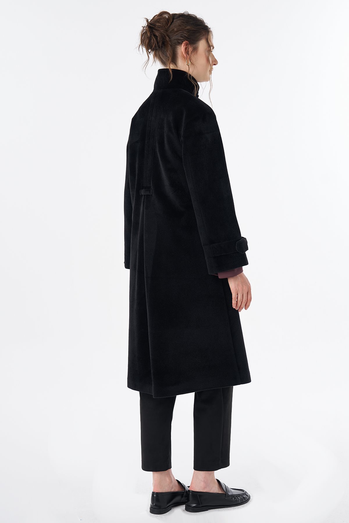 Buckle Detail Wool-Blend Coat Black