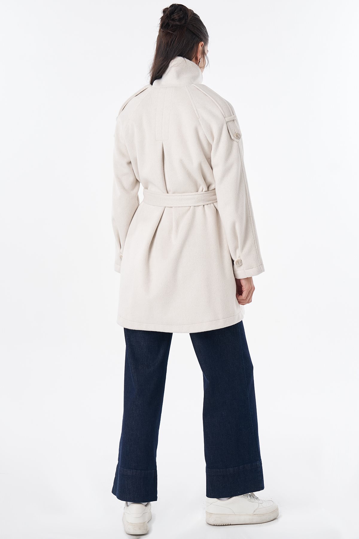 Epaulet Detail Wool-Blend Coat Cream