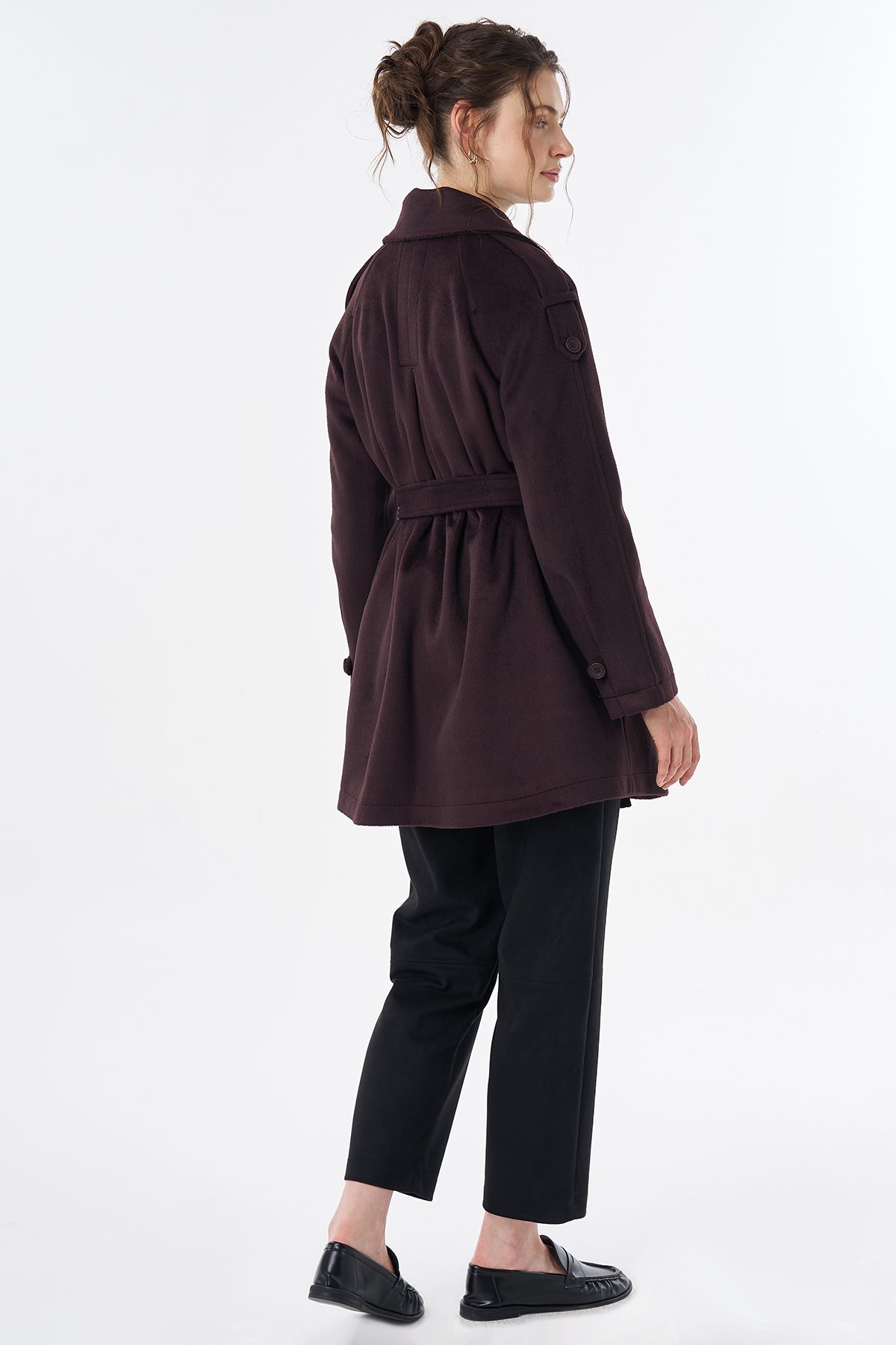 Epaulet Detail Wool-Blend Coat Plum