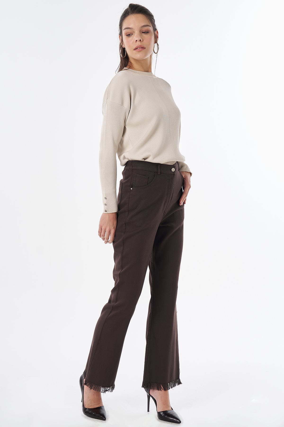 Tifsitmeli Non Denim Pantolon Kahve