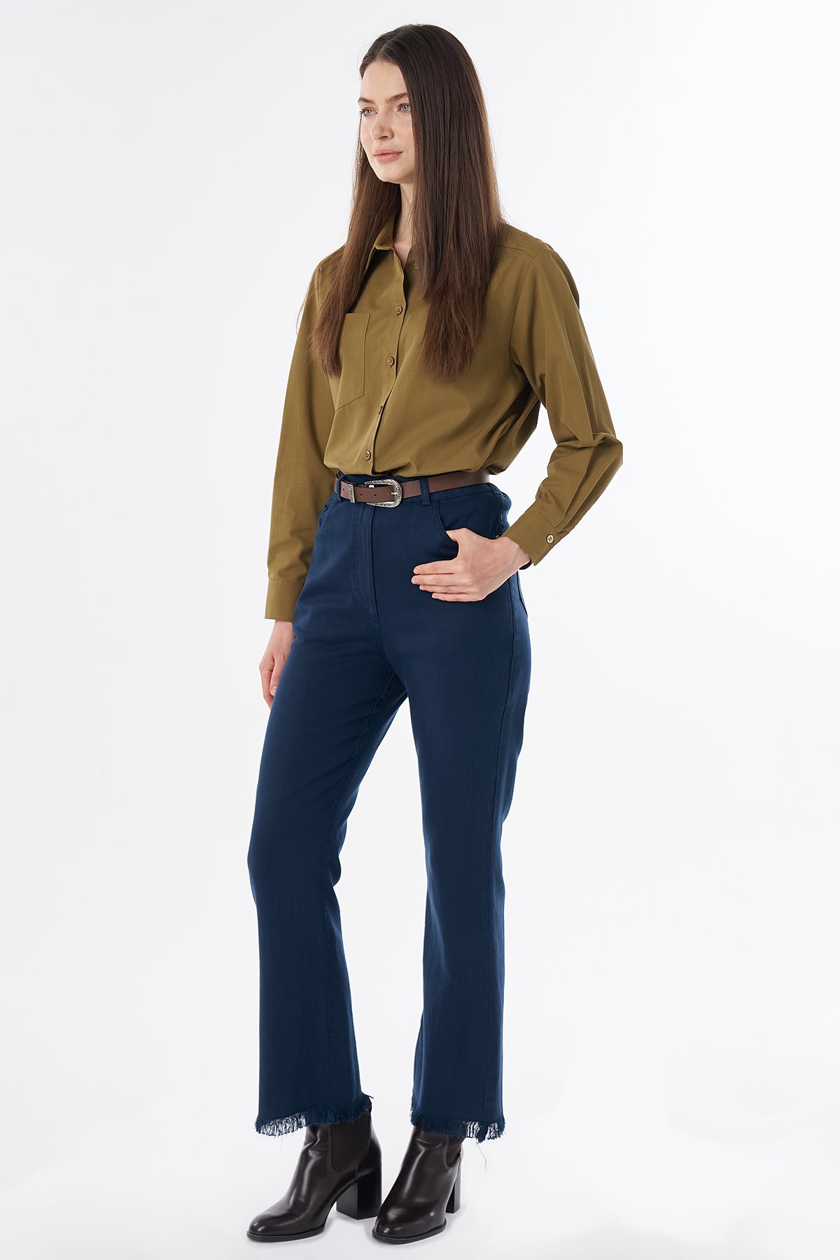 Tifsitmeli Non Denim Pantolon Lacivert