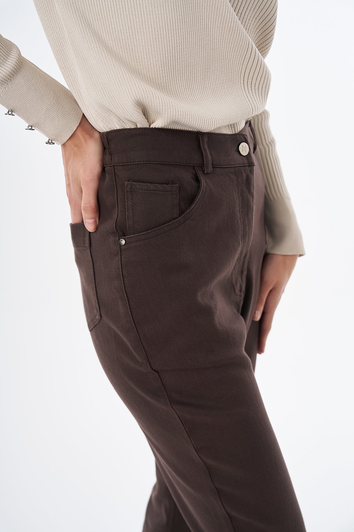 Tifsitmeli Non Denim Pantolon Kahve