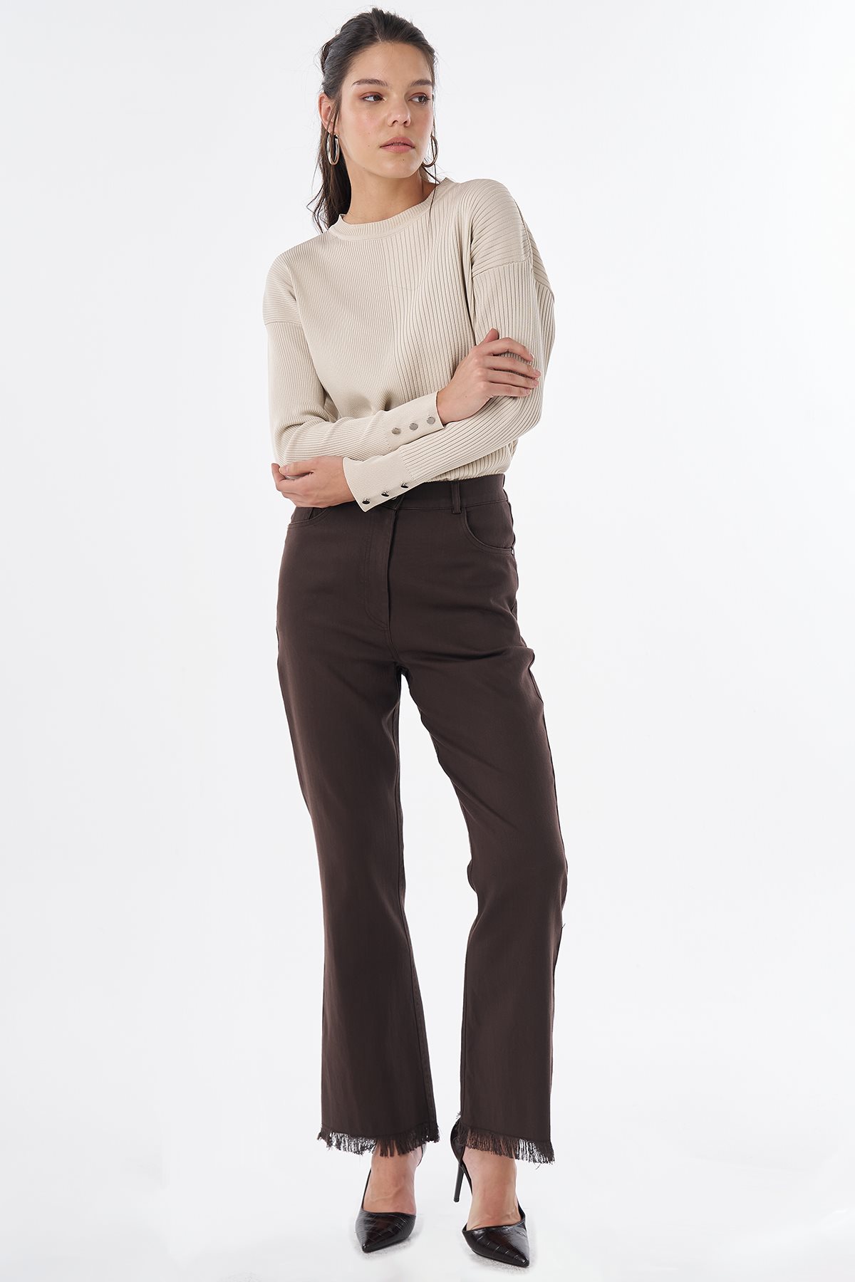 Tifsitmeli Non Denim Pantolon Kahve
