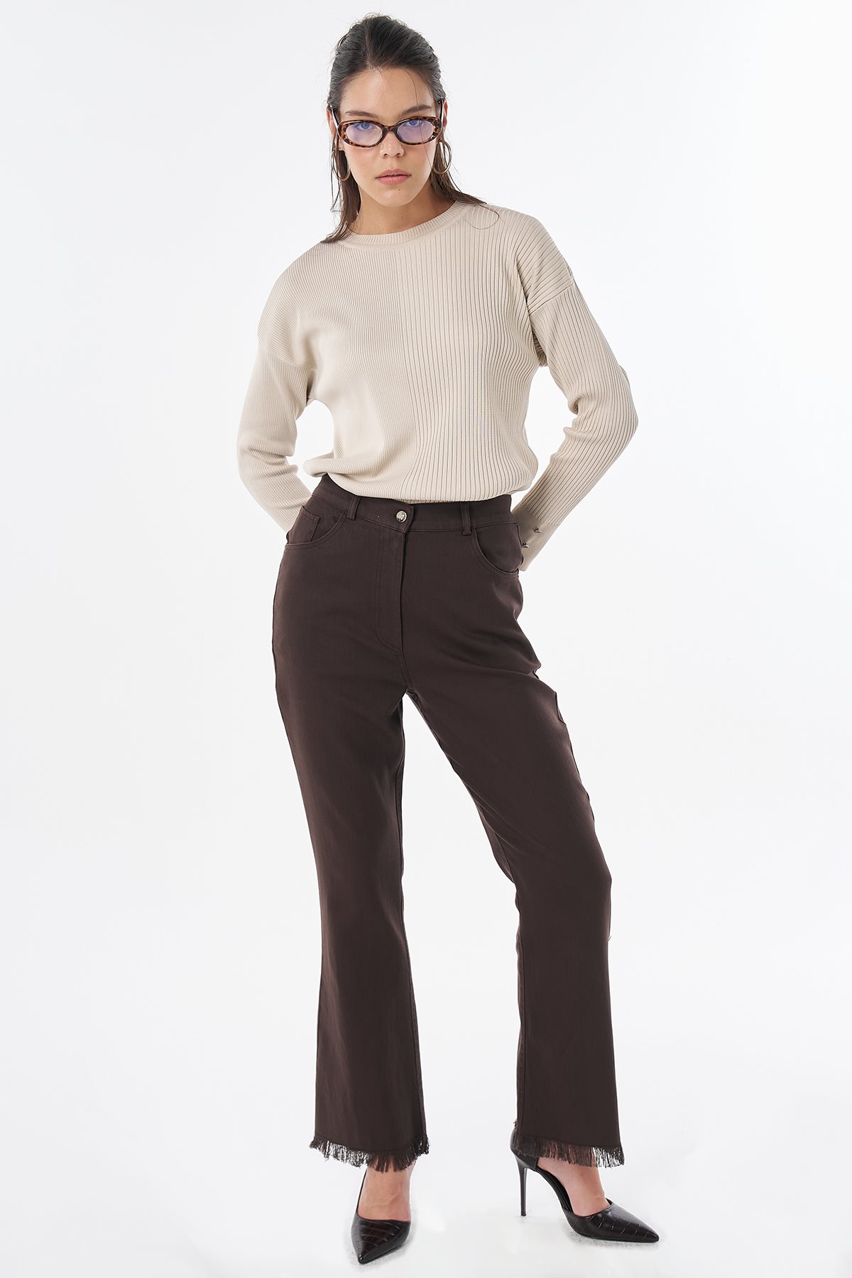 Tifsitmeli Non Denim Pantolon Kahve