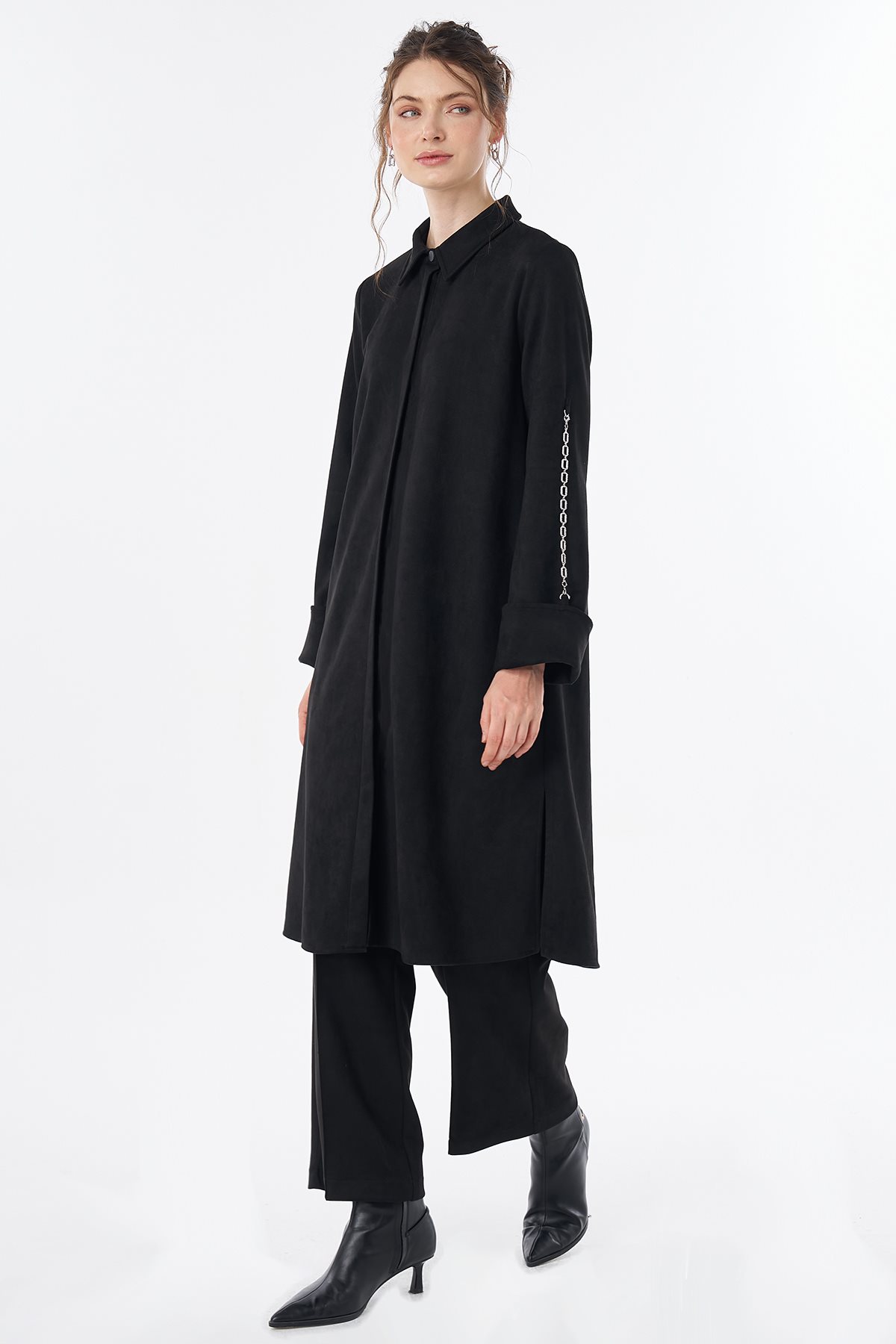 Embroidered Suede Tunic Black