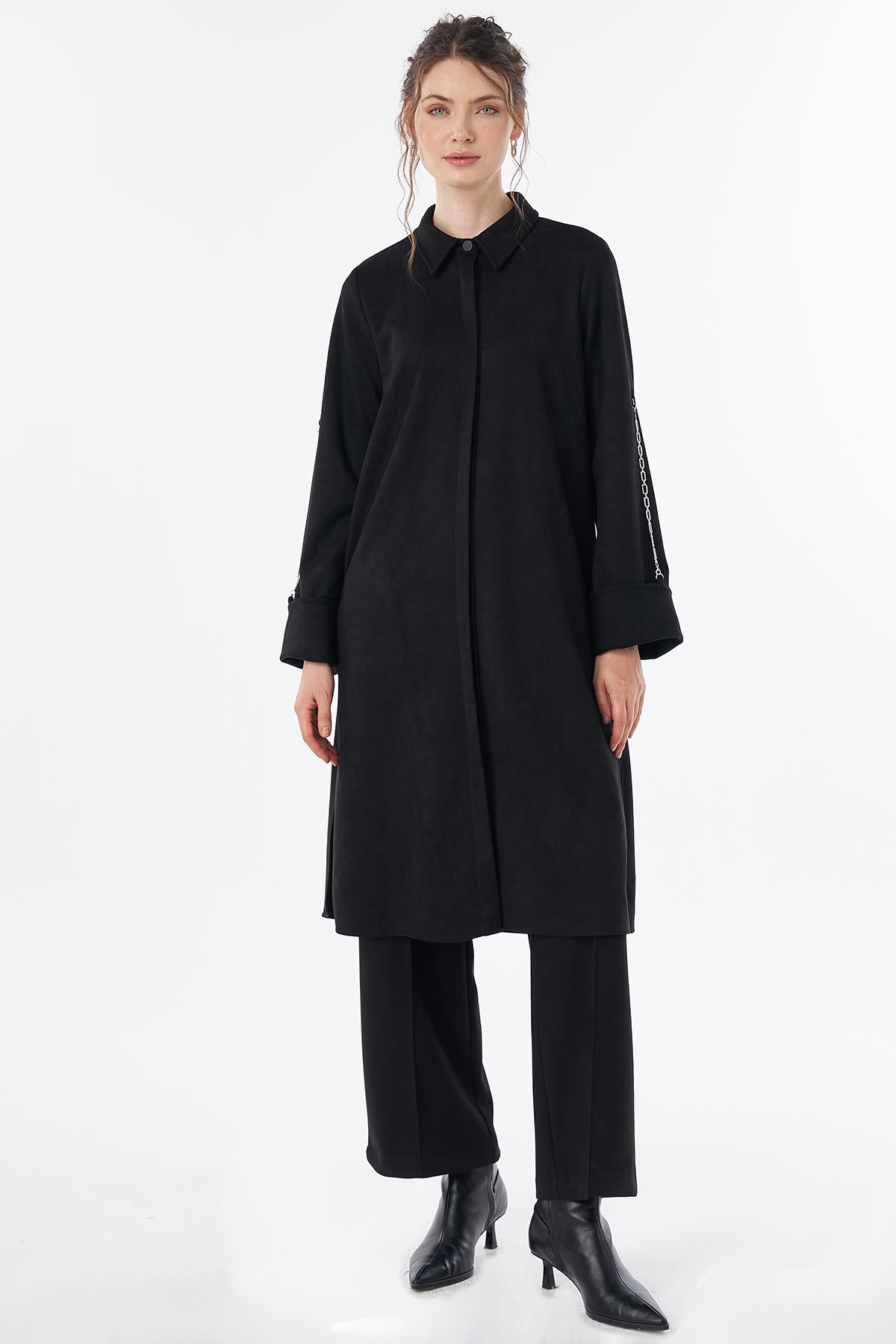 Embroidered Suede Tunic Black