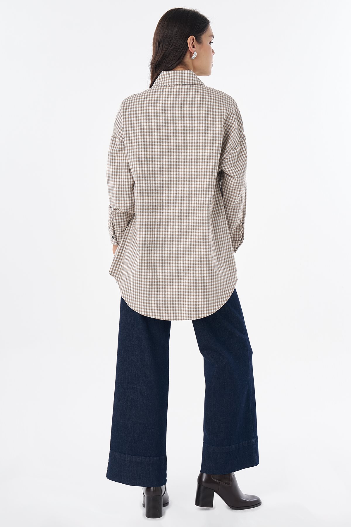 Plaid Pattern Cotton Tunic Beige
