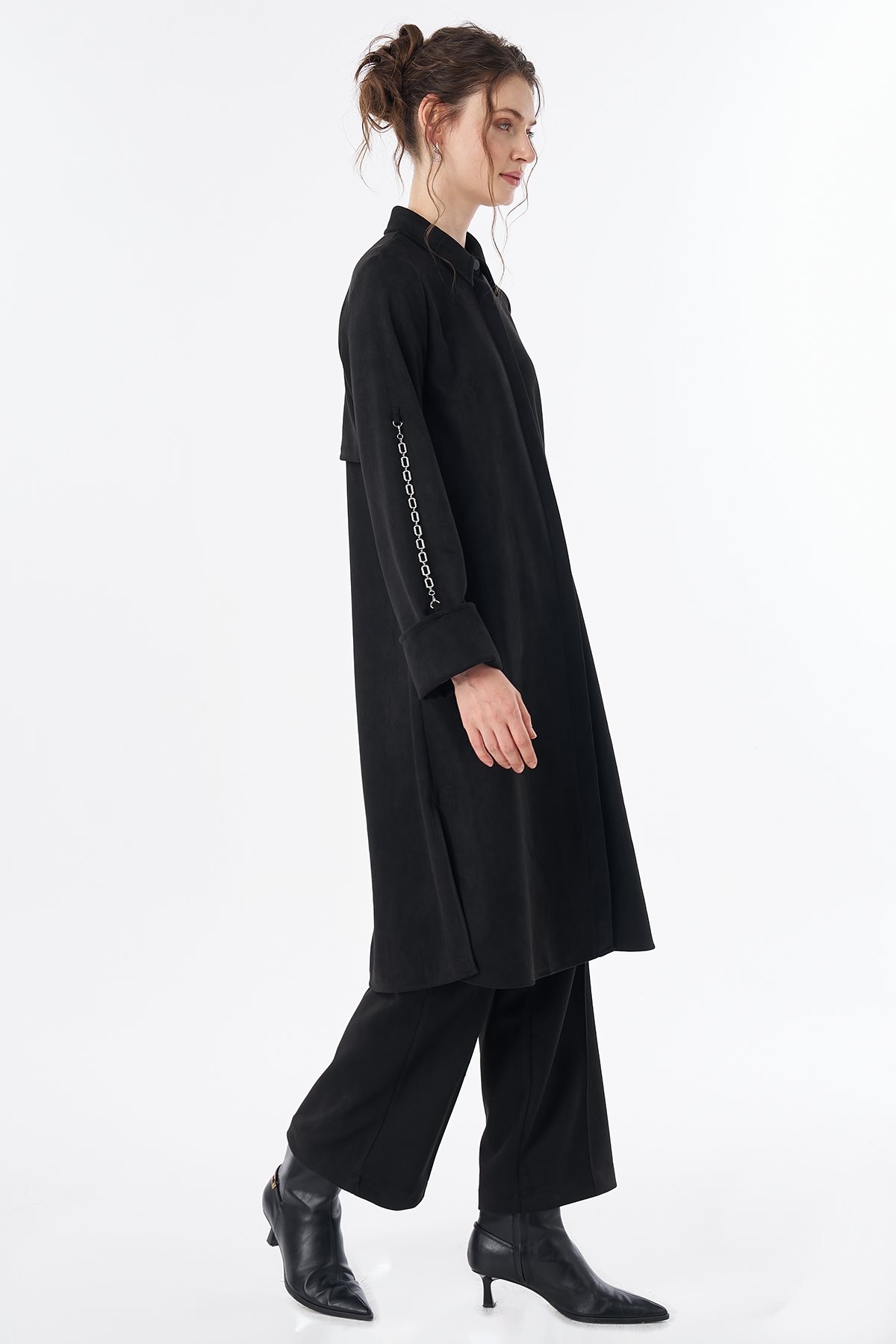 Embroidered Suede Tunic Black