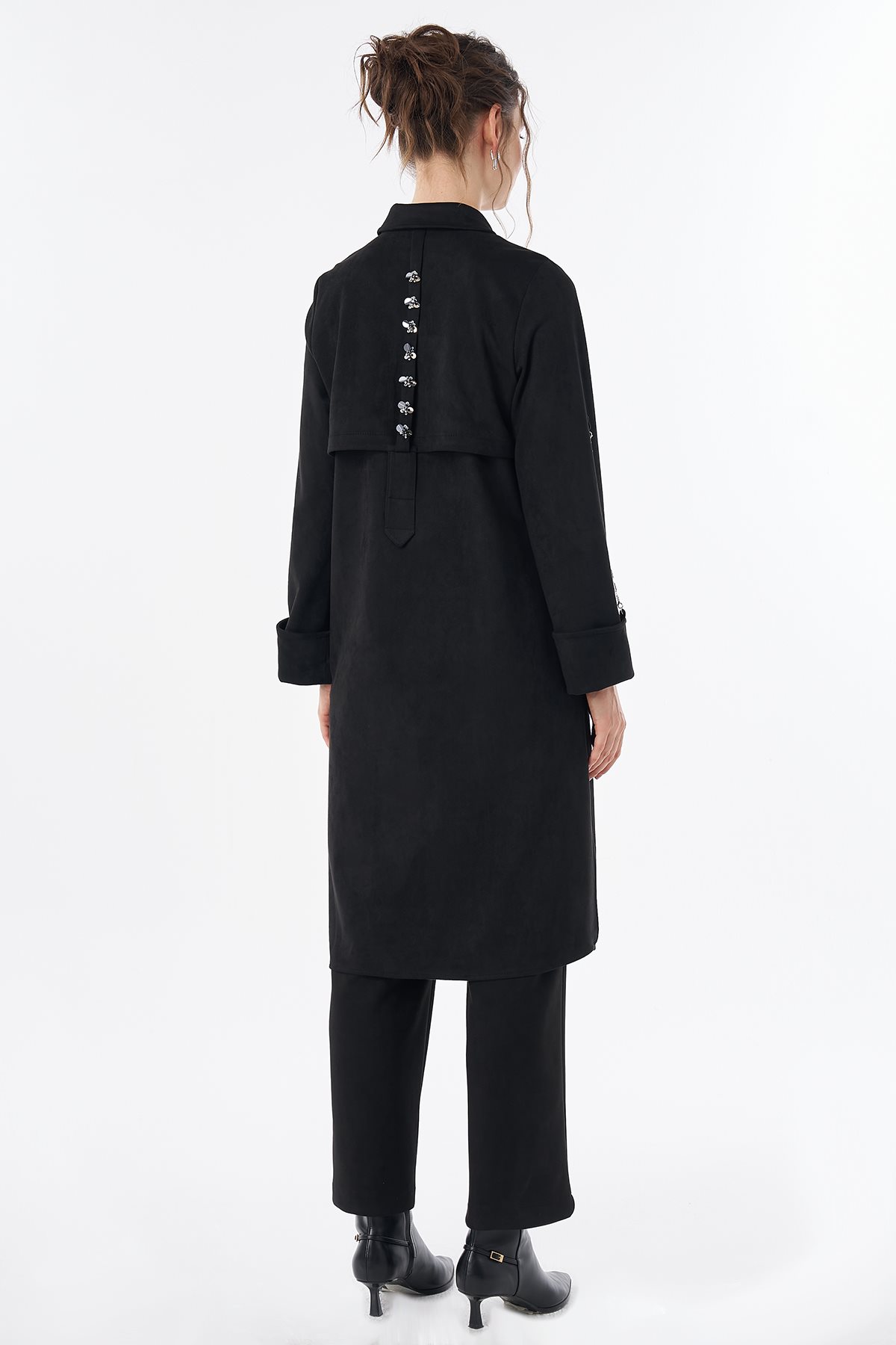Embroidered Suede Tunic Black