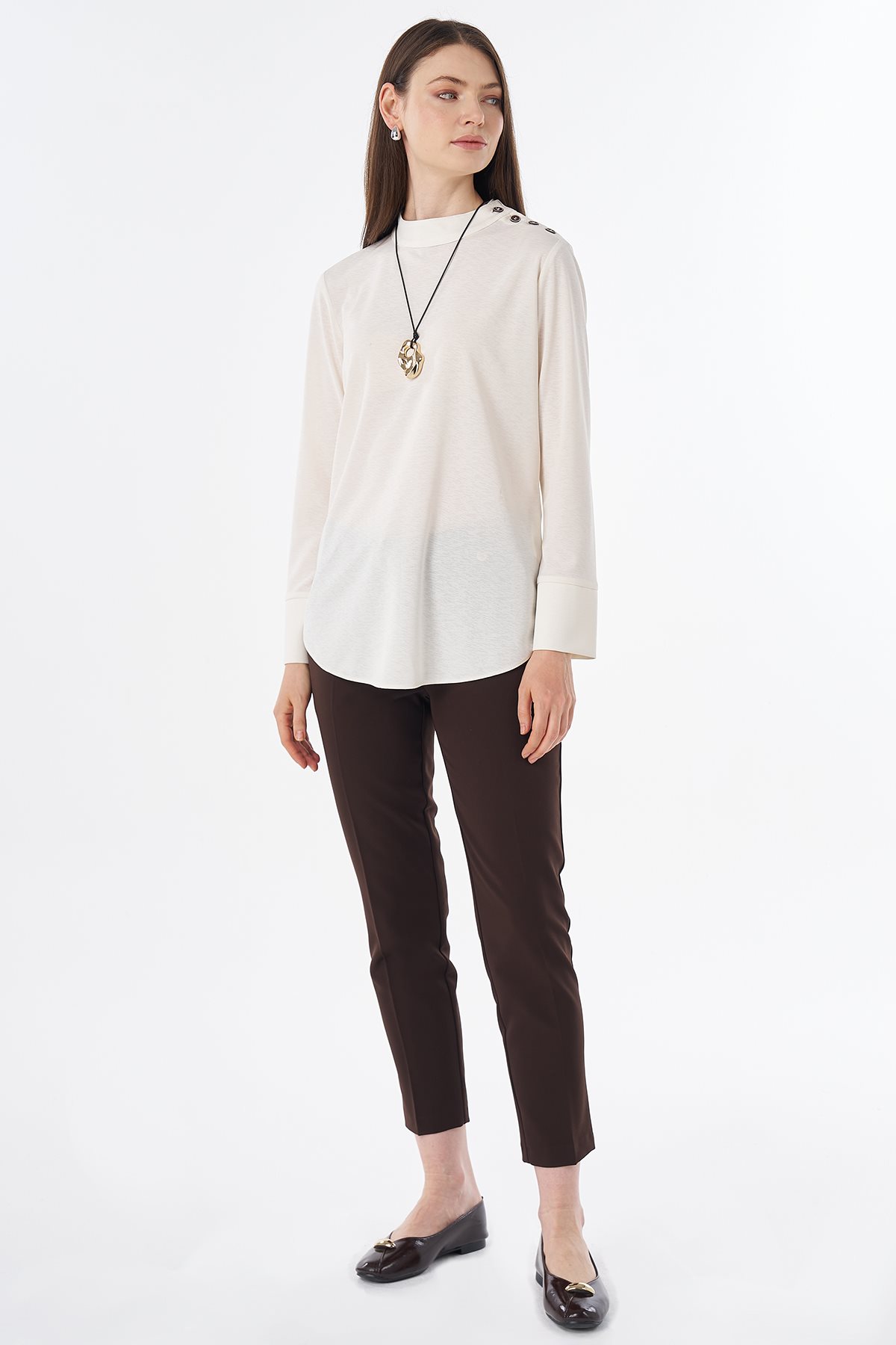 Button-Detail Blouse Ecru