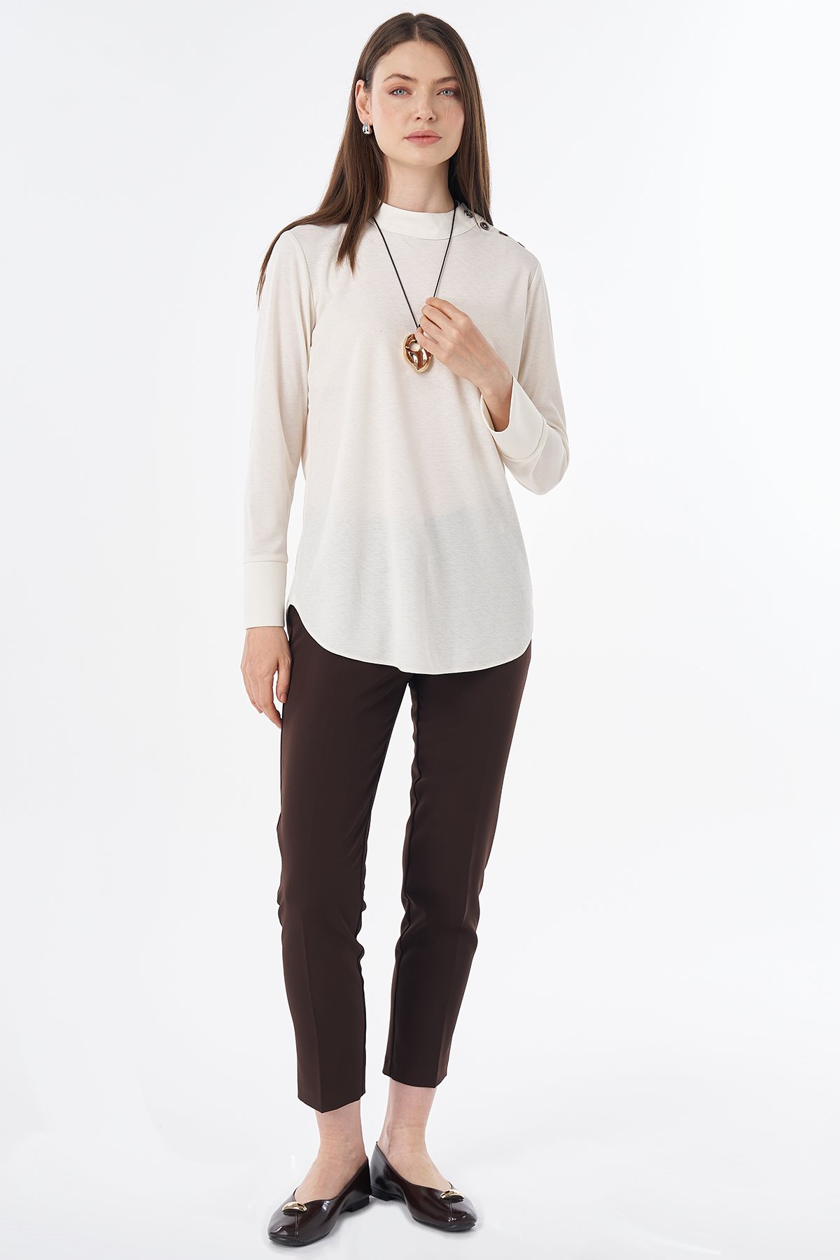 Button-Detail Blouse Ecru