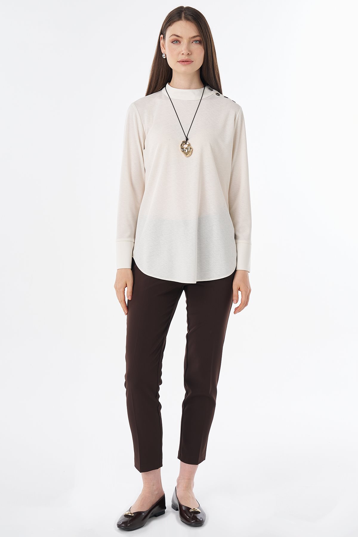 Button-Detail Blouse Ecru