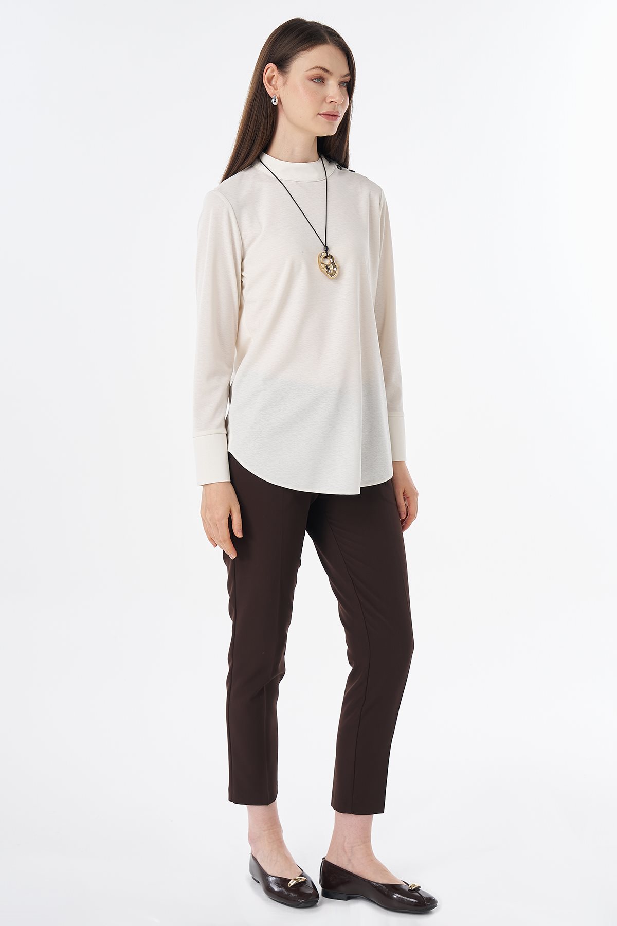 Button-Detail Blouse Ecru