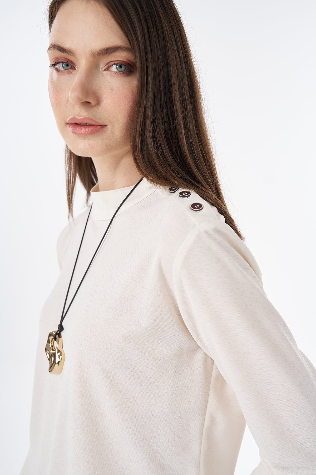 Button-Detail Blouse Ecru