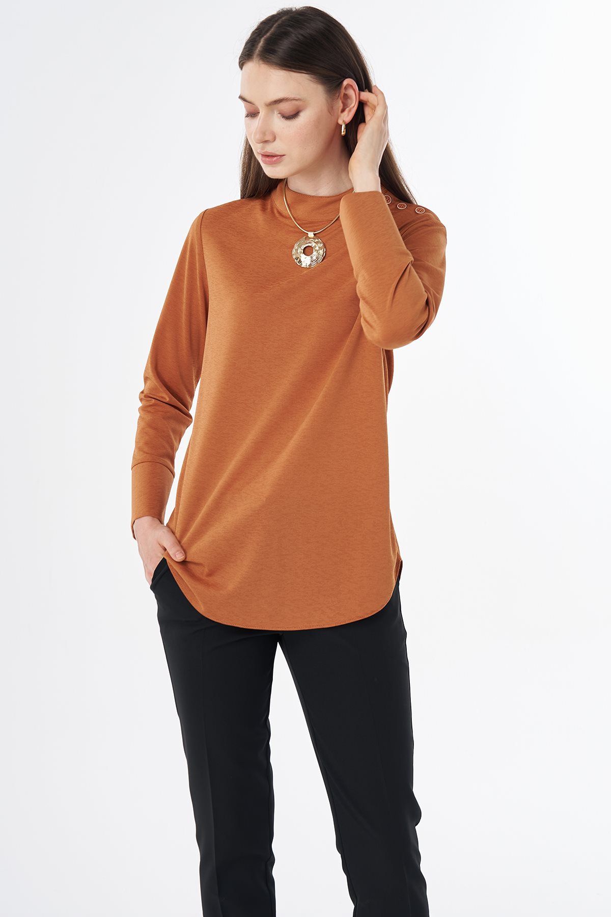 Button-Detail Blouse Orange