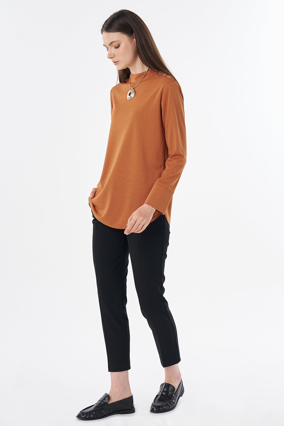 Button-Detail Blouse Orange