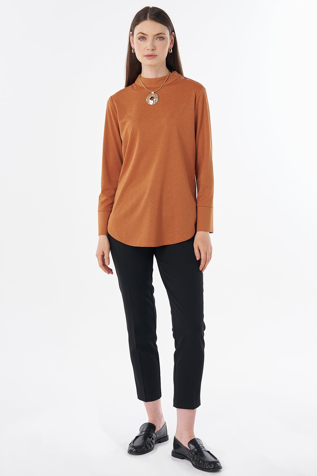 Button-Detail Blouse Orange