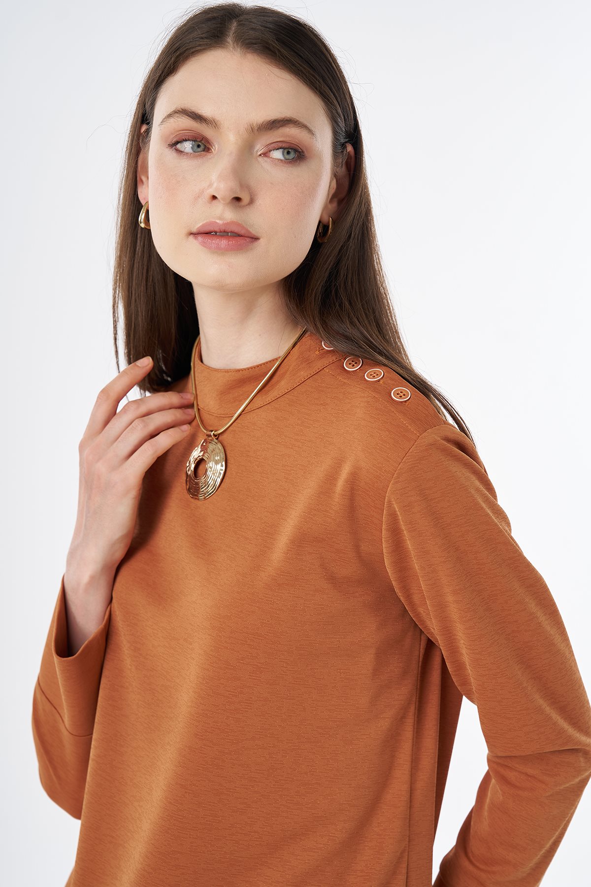 Button-Detail Blouse Orange