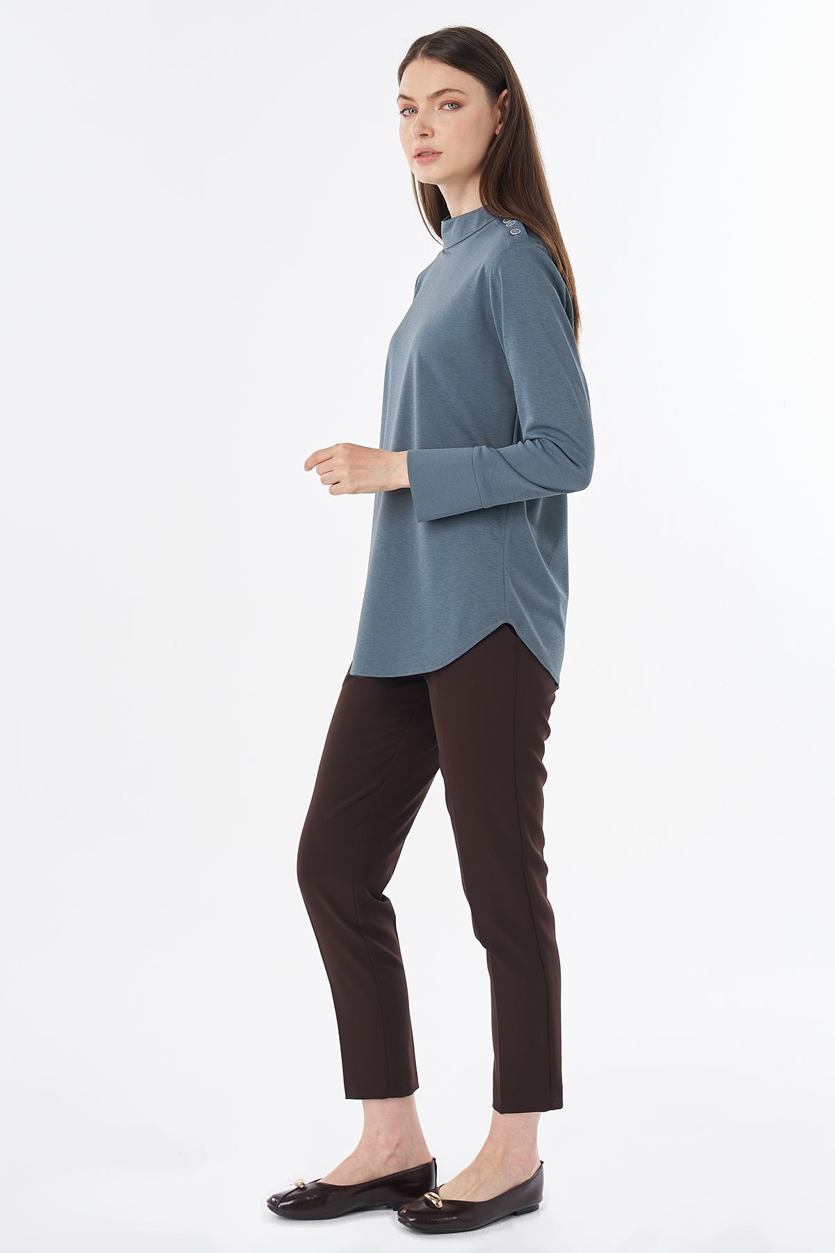 Button-Detail Blouse Petrol