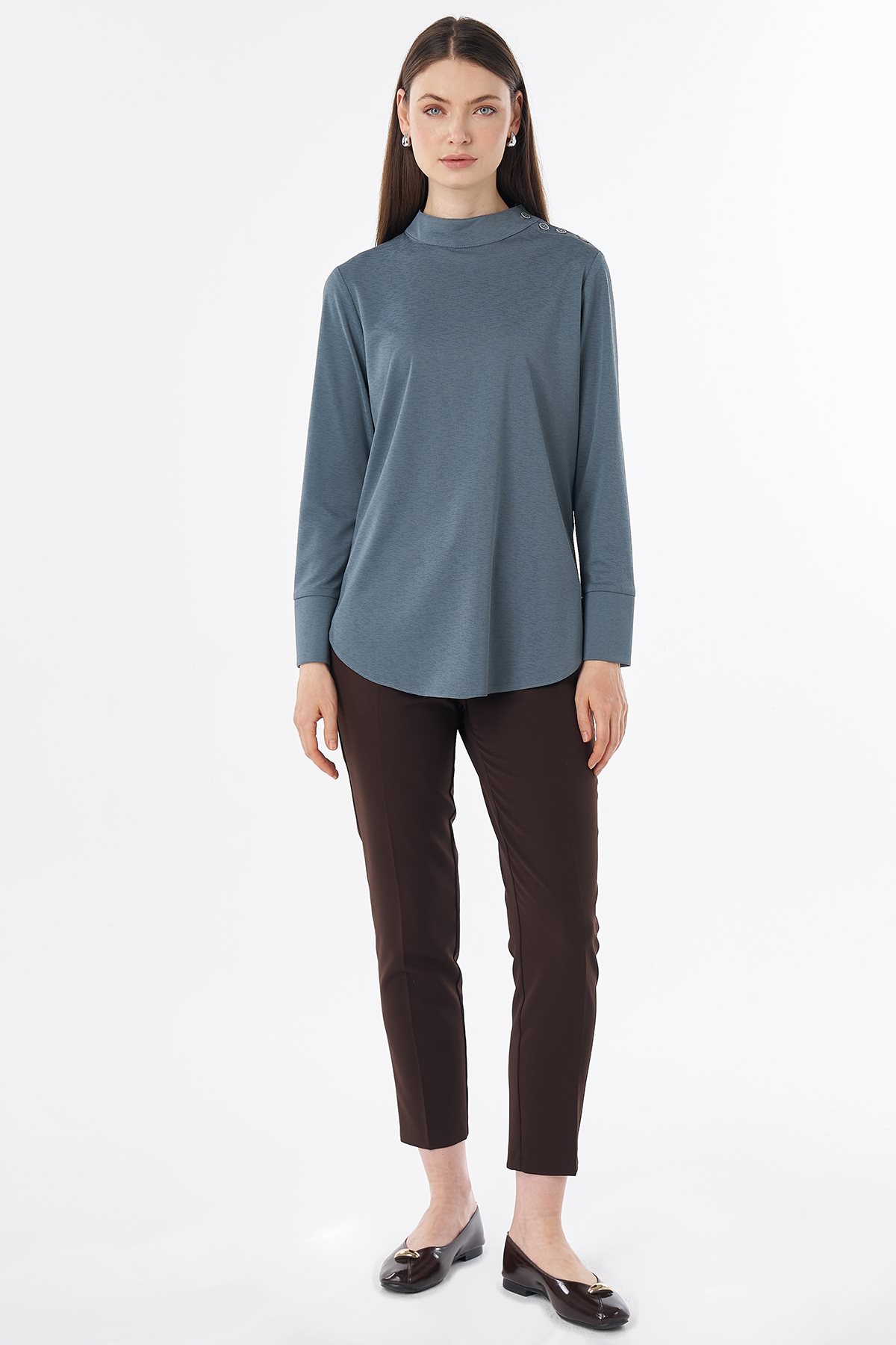Button-Detail Blouse Petrol
