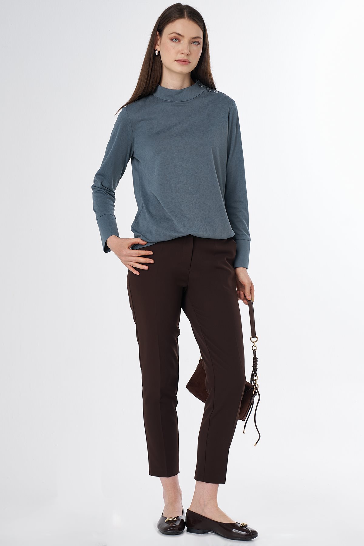 Button-Detail Blouse Petrol